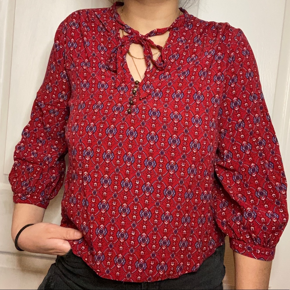 Red Patterned Blouse - image 1